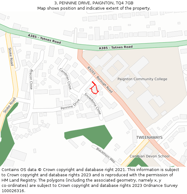 3, PENNINE DRIVE, PAIGNTON, TQ4 7GB: Location map and indicative extent of plot