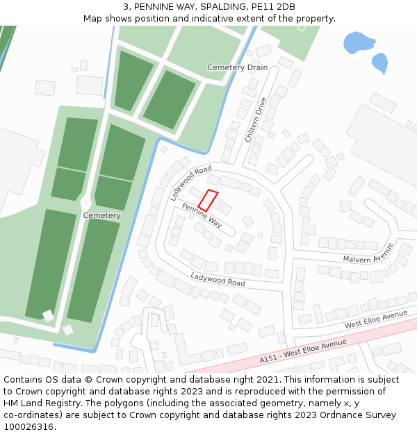 3, PENNINE WAY, SPALDING, PE11 2DB: Location map and indicative extent of plot