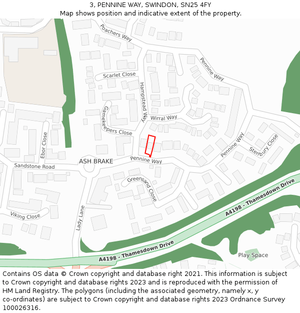 3, PENNINE WAY, SWINDON, SN25 4FY: Location map and indicative extent of plot