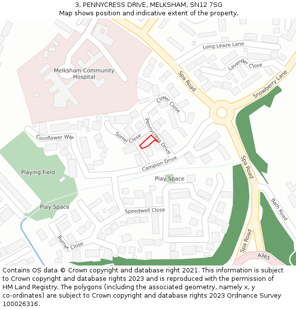 3, PENNYCRESS DRIVE, MELKSHAM, SN12 7SG: Location map and indicative extent of plot