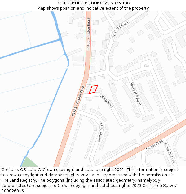 3, PENNYFIELDS, BUNGAY, NR35 1RD: Location map and indicative extent of plot