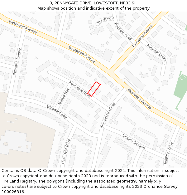 3, PENNYGATE DRIVE, LOWESTOFT, NR33 9HJ: Location map and indicative extent of plot