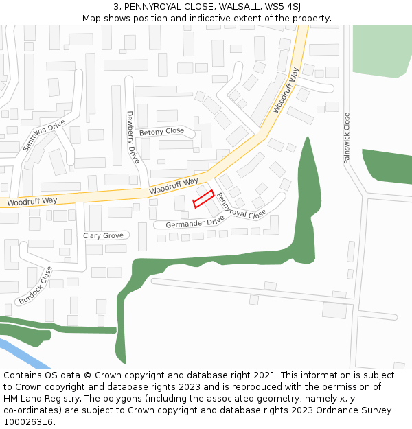 3, PENNYROYAL CLOSE, WALSALL, WS5 4SJ: Location map and indicative extent of plot