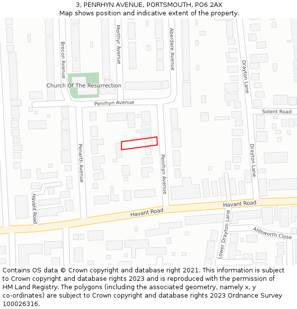 3, PENRHYN AVENUE, PORTSMOUTH, PO6 2AX: Location map and indicative extent of plot