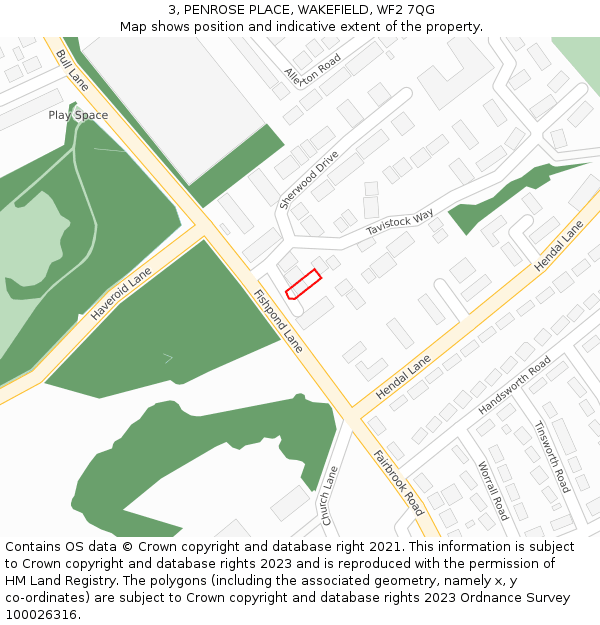 3, PENROSE PLACE, WAKEFIELD, WF2 7QG: Location map and indicative extent of plot