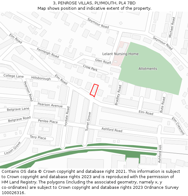 3, PENROSE VILLAS, PLYMOUTH, PL4 7BD: Location map and indicative extent of plot