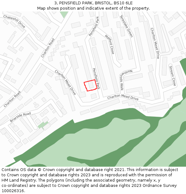 3, PENSFIELD PARK, BRISTOL, BS10 6LE: Location map and indicative extent of plot