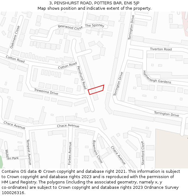 3, PENSHURST ROAD, POTTERS BAR, EN6 5JP: Location map and indicative extent of plot