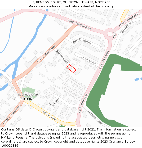 3, PENSOM COURT, OLLERTON, NEWARK, NG22 9BF: Location map and indicative extent of plot