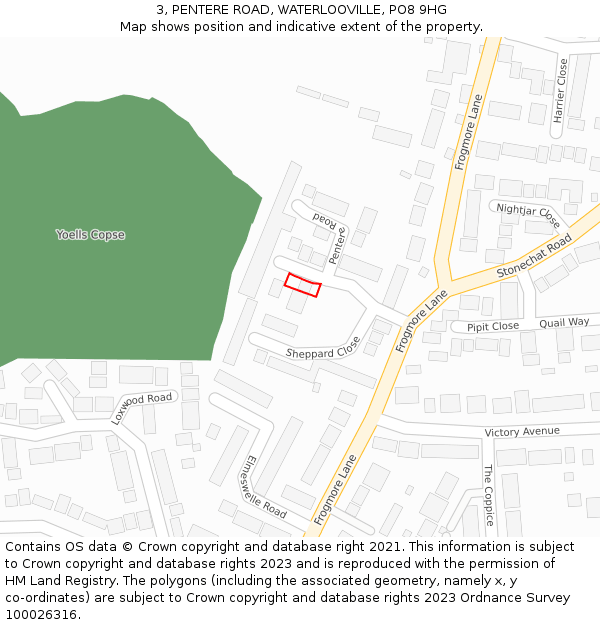 3, PENTERE ROAD, WATERLOOVILLE, PO8 9HG: Location map and indicative extent of plot