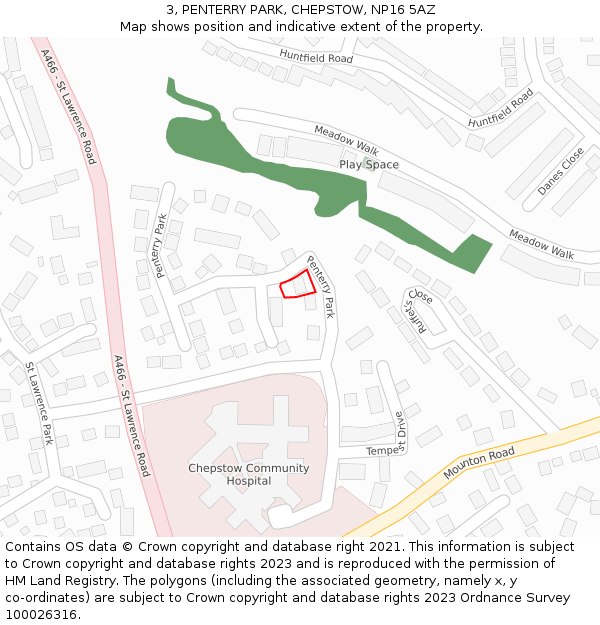 3, PENTERRY PARK, CHEPSTOW, NP16 5AZ: Location map and indicative extent of plot