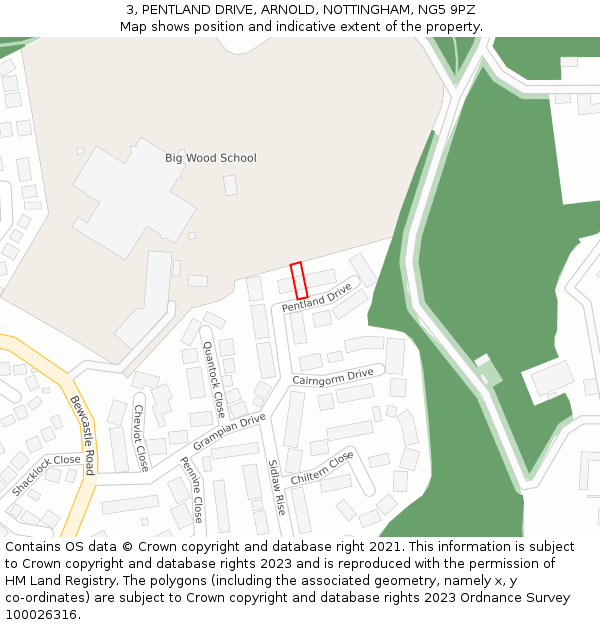 3, PENTLAND DRIVE, ARNOLD, NOTTINGHAM, NG5 9PZ: Location map and indicative extent of plot
