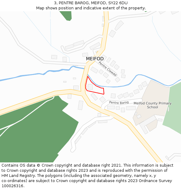 3, PENTRE BAROG, MEIFOD, SY22 6DU: Location map and indicative extent of plot