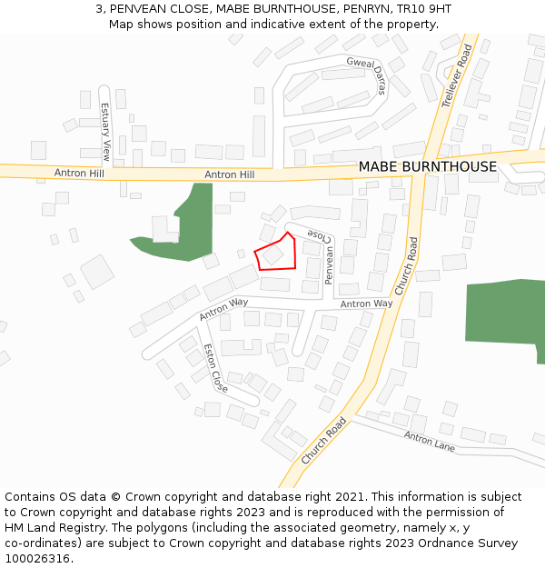 3, PENVEAN CLOSE, MABE BURNTHOUSE, PENRYN, TR10 9HT: Location map and indicative extent of plot