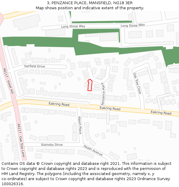 3, PENZANCE PLACE, MANSFIELD, NG18 3ER: Location map and indicative extent of plot