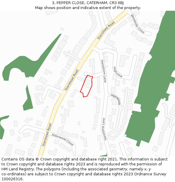 3, PEPPER CLOSE, CATERHAM, CR3 6BJ: Location map and indicative extent of plot