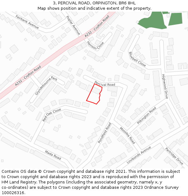 3, PERCIVAL ROAD, ORPINGTON, BR6 8HL: Location map and indicative extent of plot