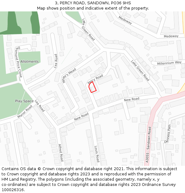 3, PERCY ROAD, SANDOWN, PO36 9HS: Location map and indicative extent of plot