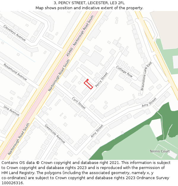 3, PERCY STREET, LEICESTER, LE3 2FL: Location map and indicative extent of plot
