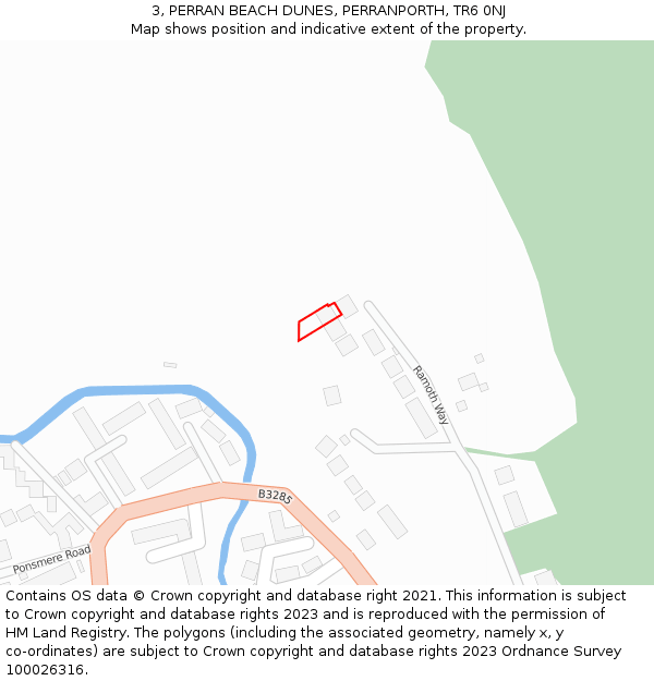 3, PERRAN BEACH DUNES, PERRANPORTH, TR6 0NJ: Location map and indicative extent of plot