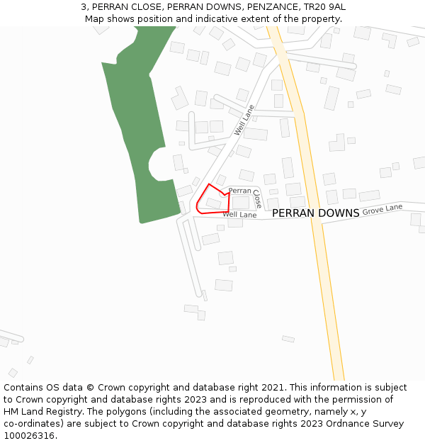 3, PERRAN CLOSE, PERRAN DOWNS, PENZANCE, TR20 9AL: Location map and indicative extent of plot