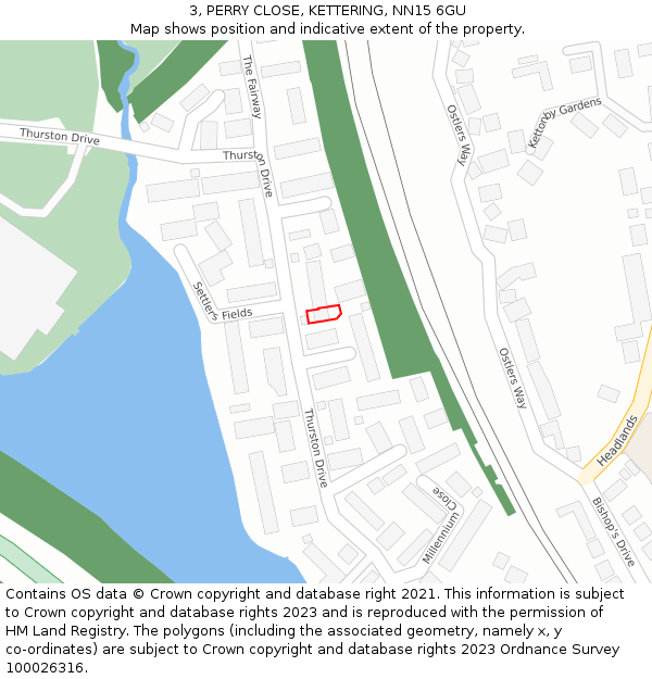 3, PERRY CLOSE, KETTERING, NN15 6GU: Location map and indicative extent of plot