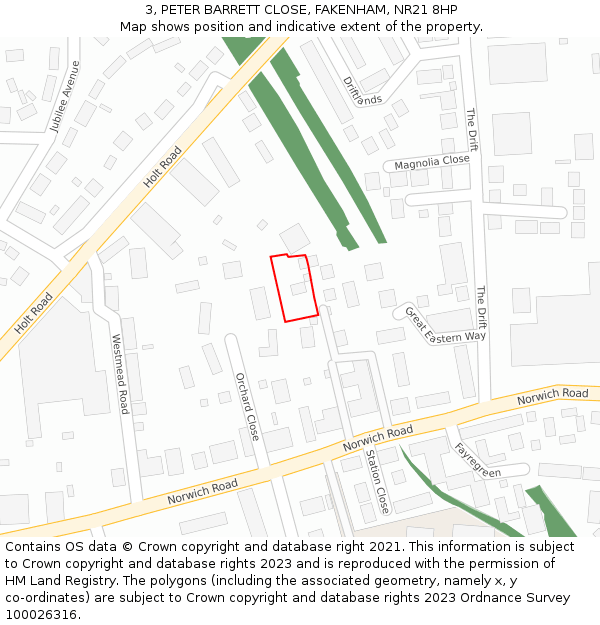 3, PETER BARRETT CLOSE, FAKENHAM, NR21 8HP: Location map and indicative extent of plot