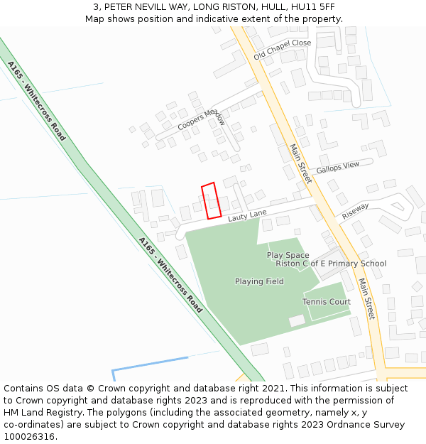 3, PETER NEVILL WAY, LONG RISTON, HULL, HU11 5FF: Location map and indicative extent of plot