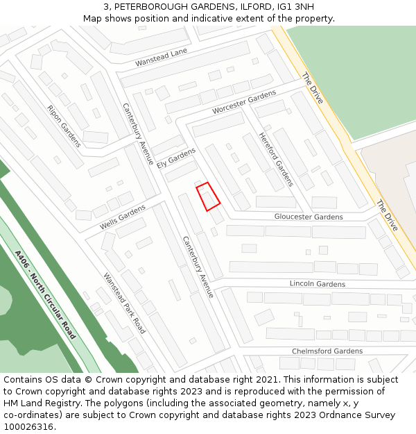 3, PETERBOROUGH GARDENS, ILFORD, IG1 3NH: Location map and indicative extent of plot