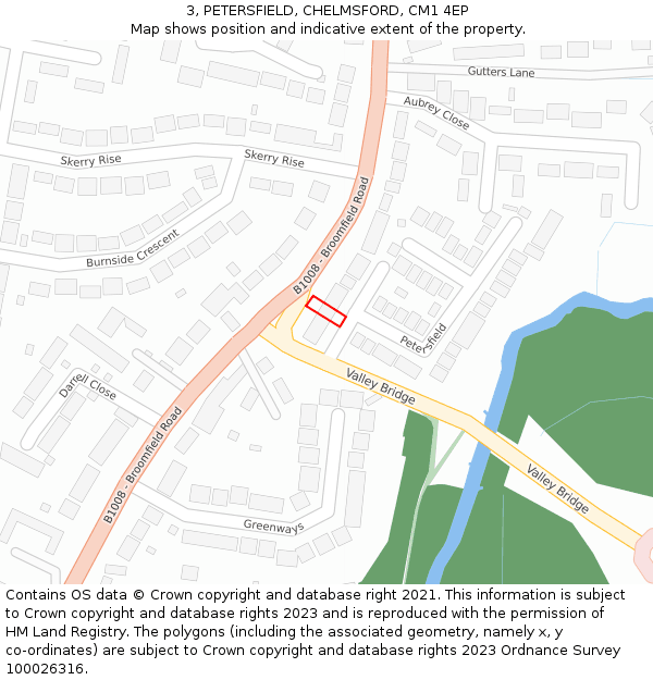 3, PETERSFIELD, CHELMSFORD, CM1 4EP: Location map and indicative extent of plot