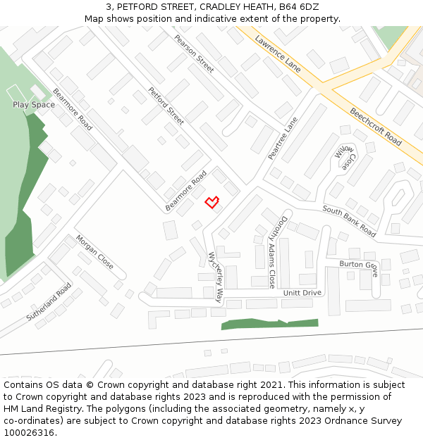 3, PETFORD STREET, CRADLEY HEATH, B64 6DZ: Location map and indicative extent of plot