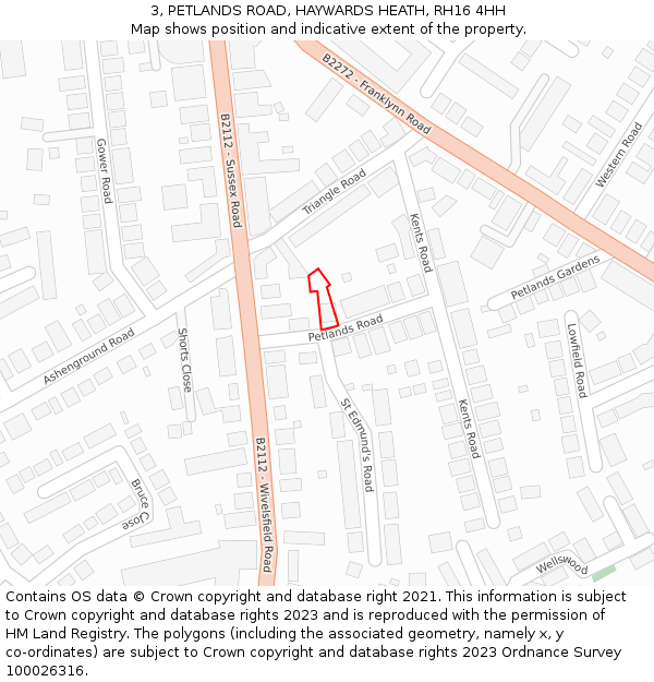 3, PETLANDS ROAD, HAYWARDS HEATH, RH16 4HH: Location map and indicative extent of plot