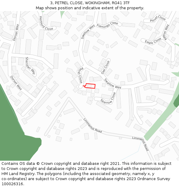 3, PETREL CLOSE, WOKINGHAM, RG41 3TF: Location map and indicative extent of plot