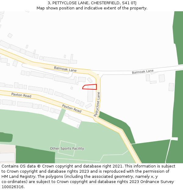 3, PETTYCLOSE LANE, CHESTERFIELD, S41 0TJ: Location map and indicative extent of plot