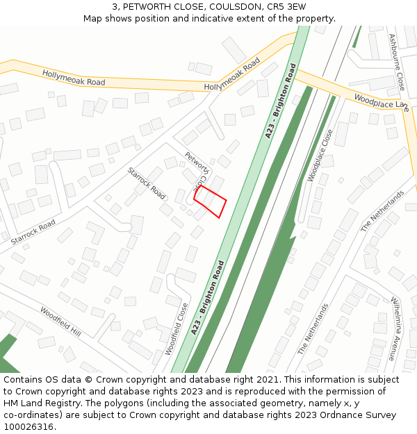 3, PETWORTH CLOSE, COULSDON, CR5 3EW: Location map and indicative extent of plot