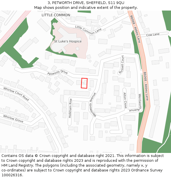 3, PETWORTH DRIVE, SHEFFIELD, S11 9QU: Location map and indicative extent of plot