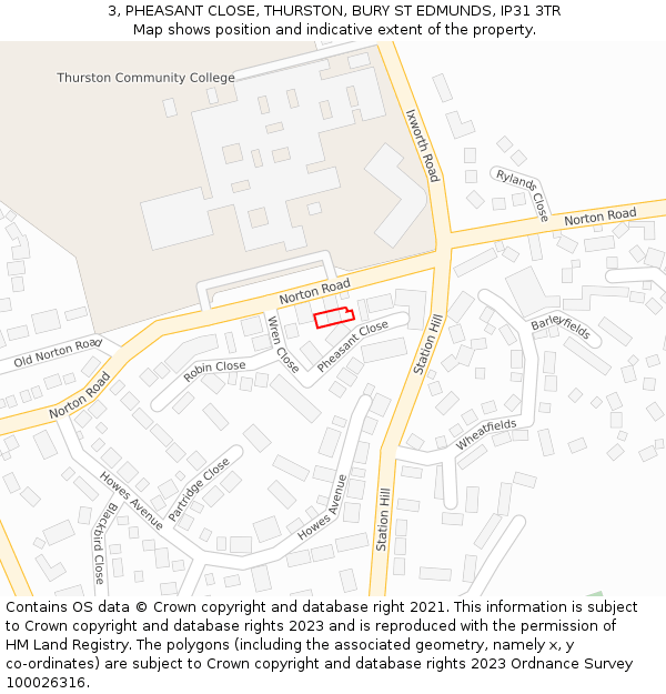 3, PHEASANT CLOSE, THURSTON, BURY ST EDMUNDS, IP31 3TR: Location map and indicative extent of plot