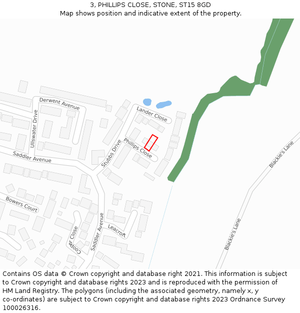 3, PHILLIPS CLOSE, STONE, ST15 8GD: Location map and indicative extent of plot