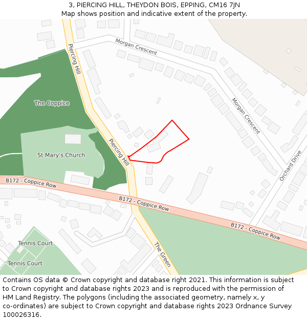 3, PIERCING HILL, THEYDON BOIS, EPPING, CM16 7JN: Location map and indicative extent of plot