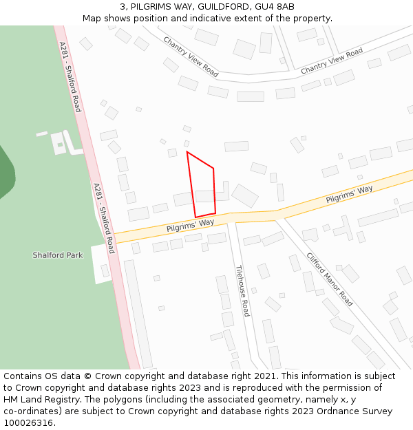 3, PILGRIMS WAY, GUILDFORD, GU4 8AB: Location map and indicative extent of plot