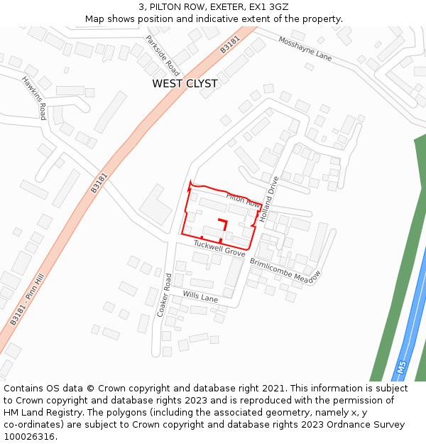 3, PILTON ROW, EXETER, EX1 3GZ: Location map and indicative extent of plot