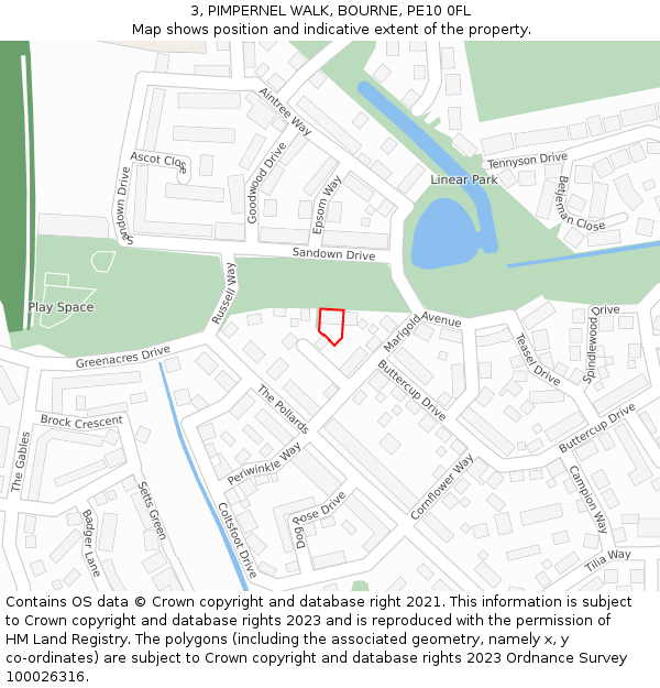 3, PIMPERNEL WALK, BOURNE, PE10 0FL: Location map and indicative extent of plot