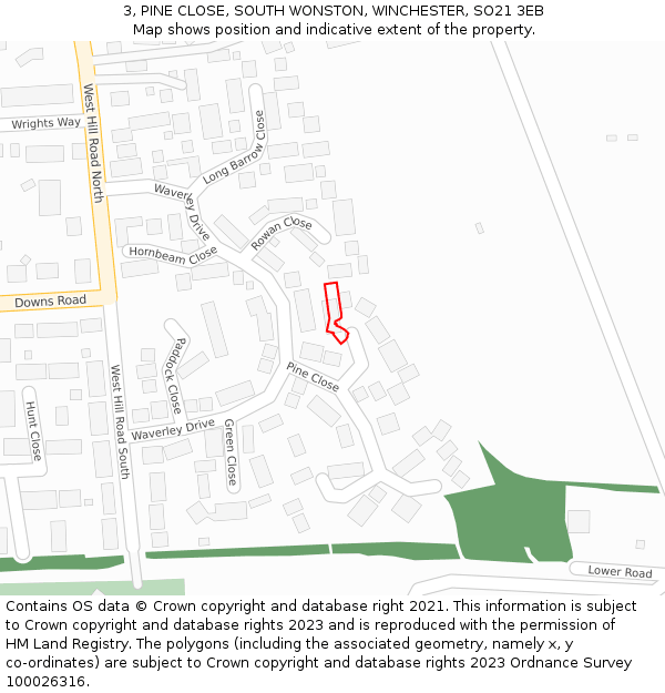 3, PINE CLOSE, SOUTH WONSTON, WINCHESTER, SO21 3EB: Location map and indicative extent of plot