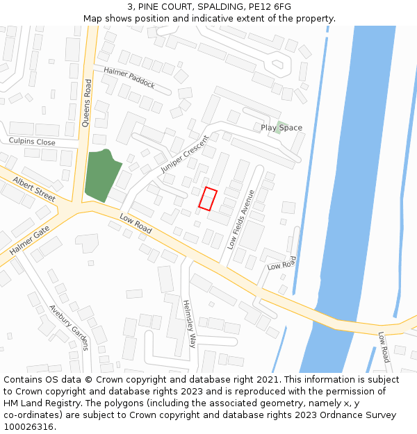 3, PINE COURT, SPALDING, PE12 6FG: Location map and indicative extent of plot