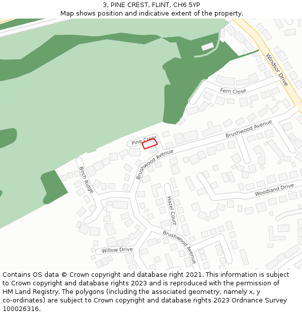 3, PINE CREST, FLINT, CH6 5YP: Location map and indicative extent of plot