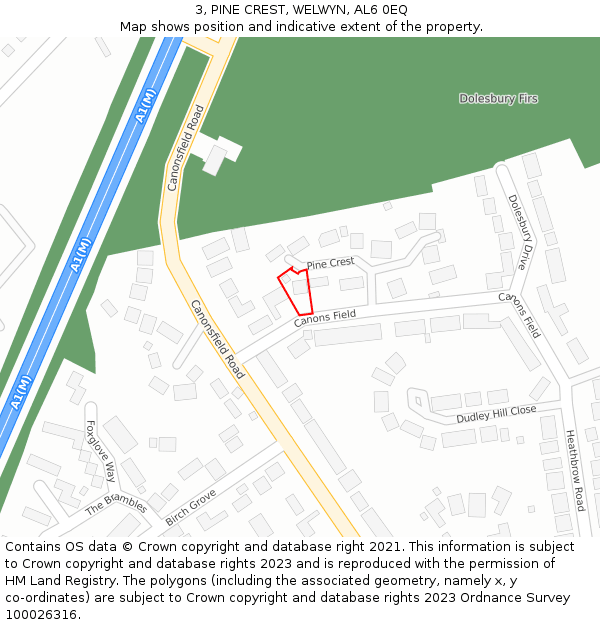 3, PINE CREST, WELWYN, AL6 0EQ: Location map and indicative extent of plot