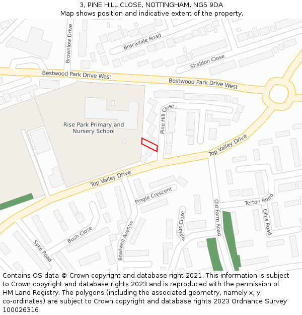 3, PINE HILL CLOSE, NOTTINGHAM, NG5 9DA: Location map and indicative extent of plot
