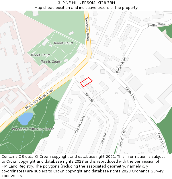 3, PINE HILL, EPSOM, KT18 7BH: Location map and indicative extent of plot