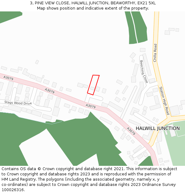 3, PINE VIEW CLOSE, HALWILL JUNCTION, BEAWORTHY, EX21 5XL: Location map and indicative extent of plot