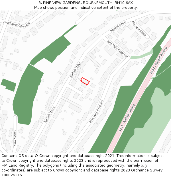 3, PINE VIEW GARDENS, BOURNEMOUTH, BH10 6AX: Location map and indicative extent of plot